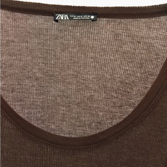 Zara Brown Ribbed Cotton T-Shirt - Picture 6 of 6